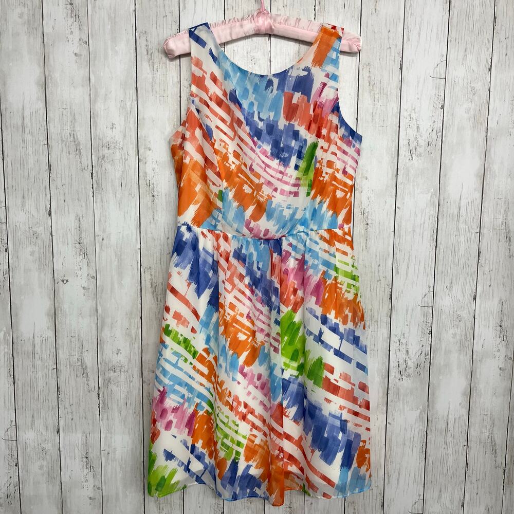 RN Studio Ronni Nicole Colorful Abstract Retro Flowy A-Line Shift Dress Lined 10